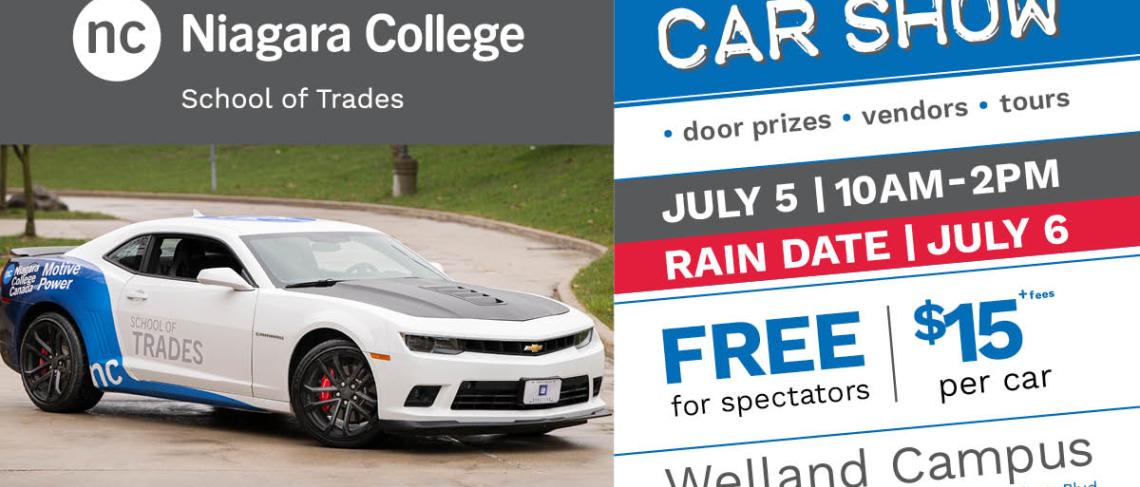 Community car show rolls into Niagara College's Welland Campus on July 5