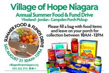 Village of Hope Niagara - August 31 - 10AM-Noon - Food and Funds Drive in Vineland-Jordan-Campden